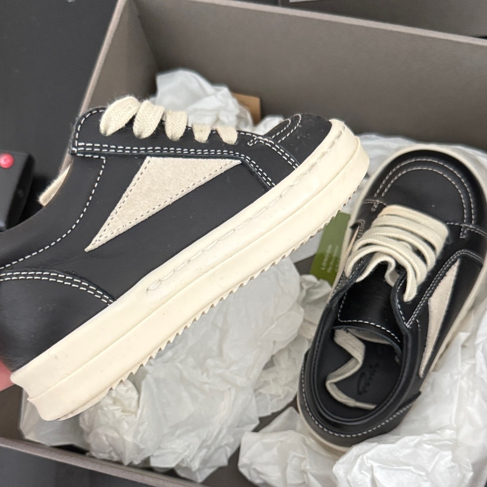 Rick Owens Black and Cream Sneakers